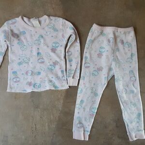 🎈Sale Vintage Toddler Girls Kis Thermal Fitted Pajama Set 2T